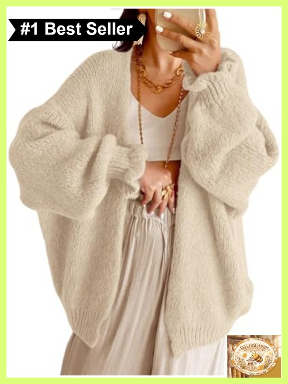 Oversized Chunky Knit Cardigan Ruffle Lantern Sleeve Open Front Fall Sweater